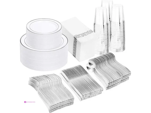 350 Pcs Silver Plastic Plates Code