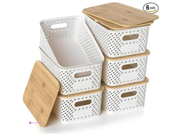 Plastic Storage Bins With Bamboo Lids