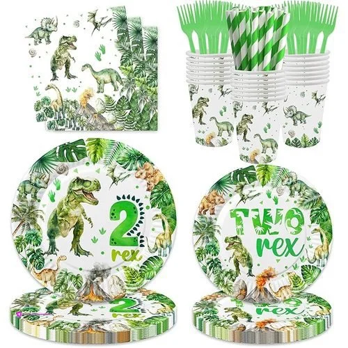 120 Pcs Watercolor Dinosaur 2nd Birthday Party Supplies Rex Birthday Party De…
