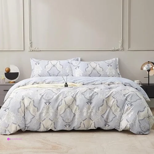 Boho Gray Duvet Cover Set Full Size 3pcs Cotton Soft Vintage Paisley