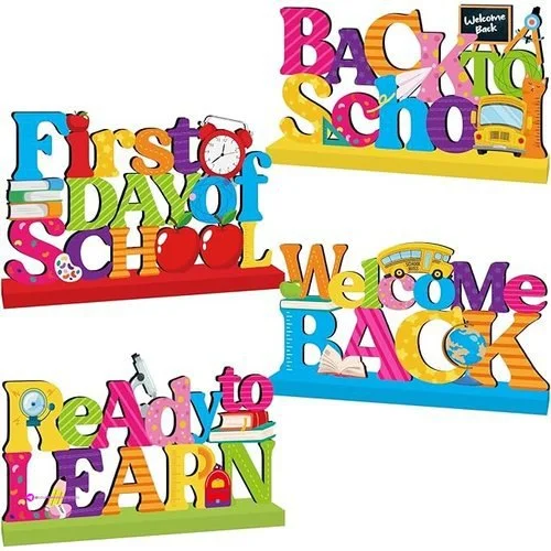 Price Drop 4pack Back School Decorations First Day School Wooden Table Center…