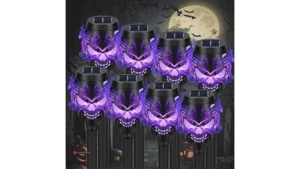 Solar Halloween Decorations Outdoor Pack Spooky Skulls Solar Torch Flame Ligh…
