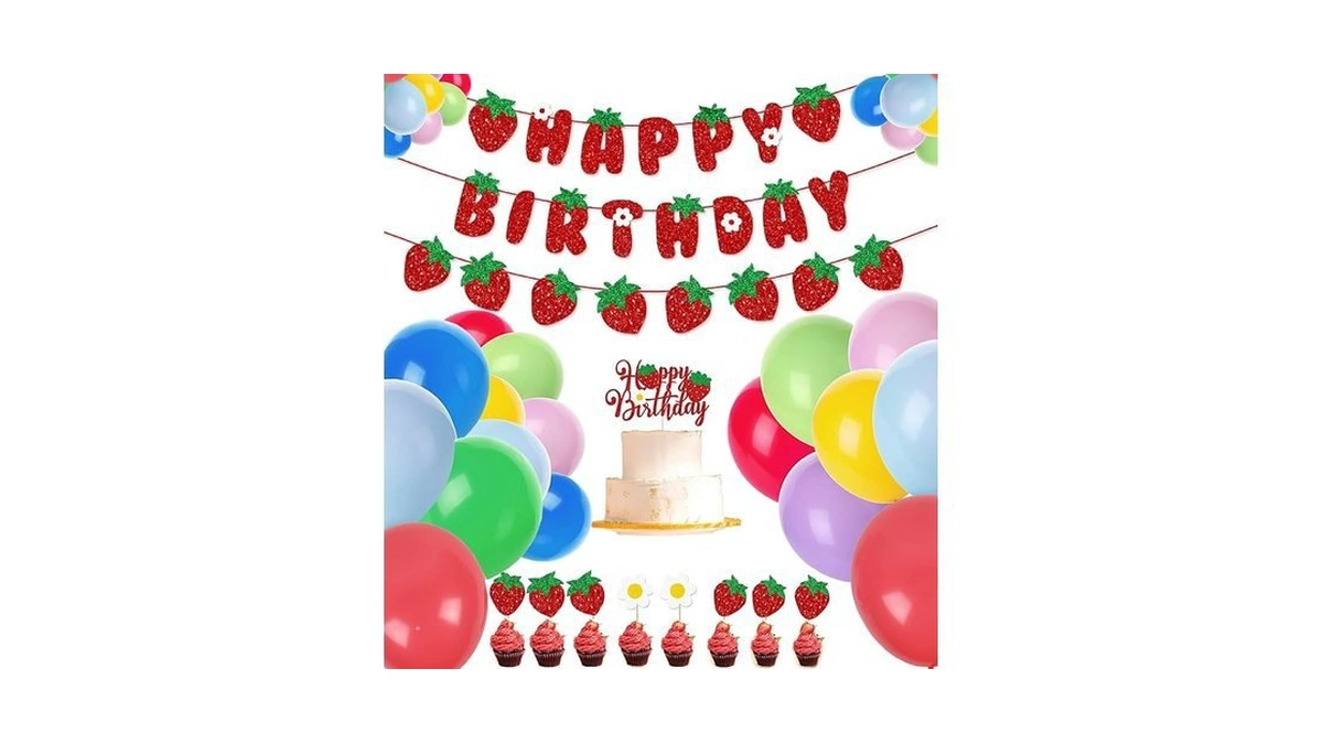 Amazon deal: Strawberry Theme Birthday Decorations Kit 112pcs -