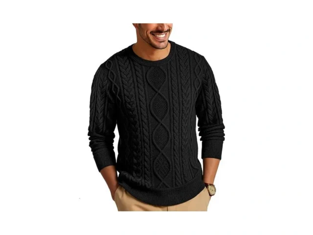 Rqp Men S Crewneck Sweater Chunky Cable Knit…