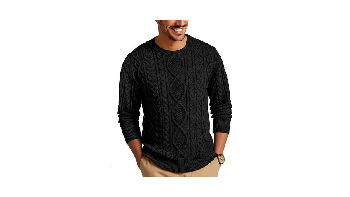 Amazon deal: Rqp Men S Crewneck Sweater Chunky Cable Knit...
