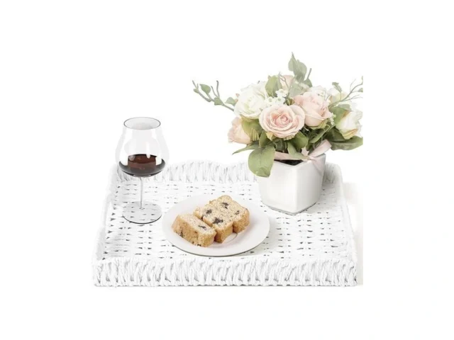 Scalloped Tray Rectangle With Handles Wicker Woven…