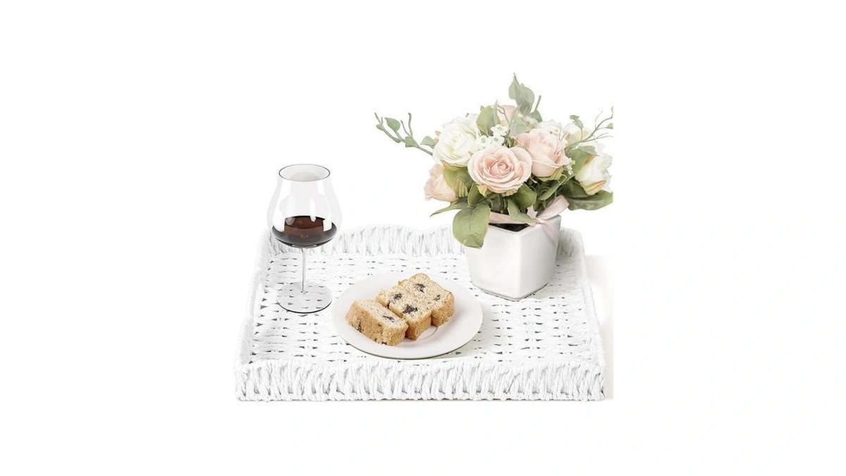 Amazon deal: Scalloped Tray Rectangle With Handles Wicker Woven