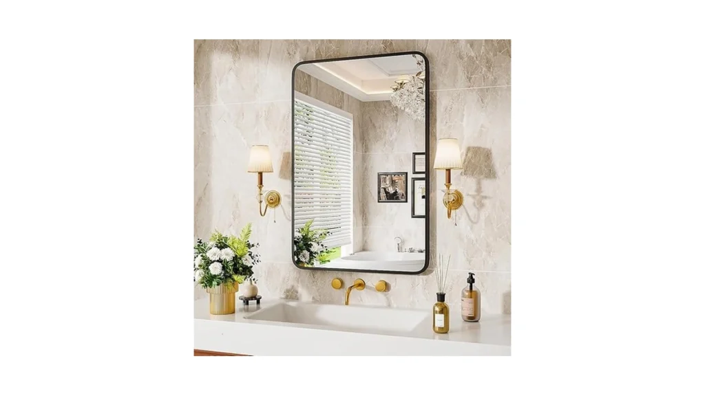 Amazon deal: Black Metal Framed Bathroom Mirror For Wall 30x22.