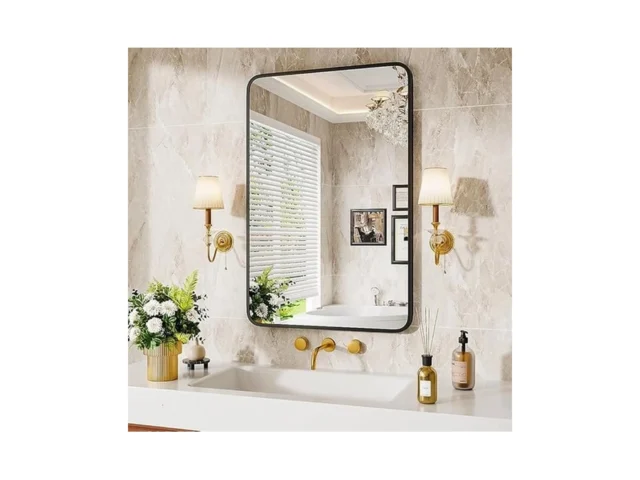 Black Metal Framed Bathroom Mirror For Wall 30×22…