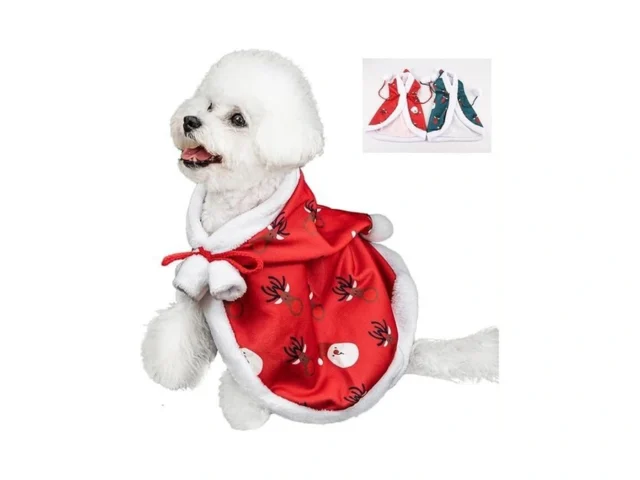 Funny Christmas Pet Cape With Reindeer Print Red…