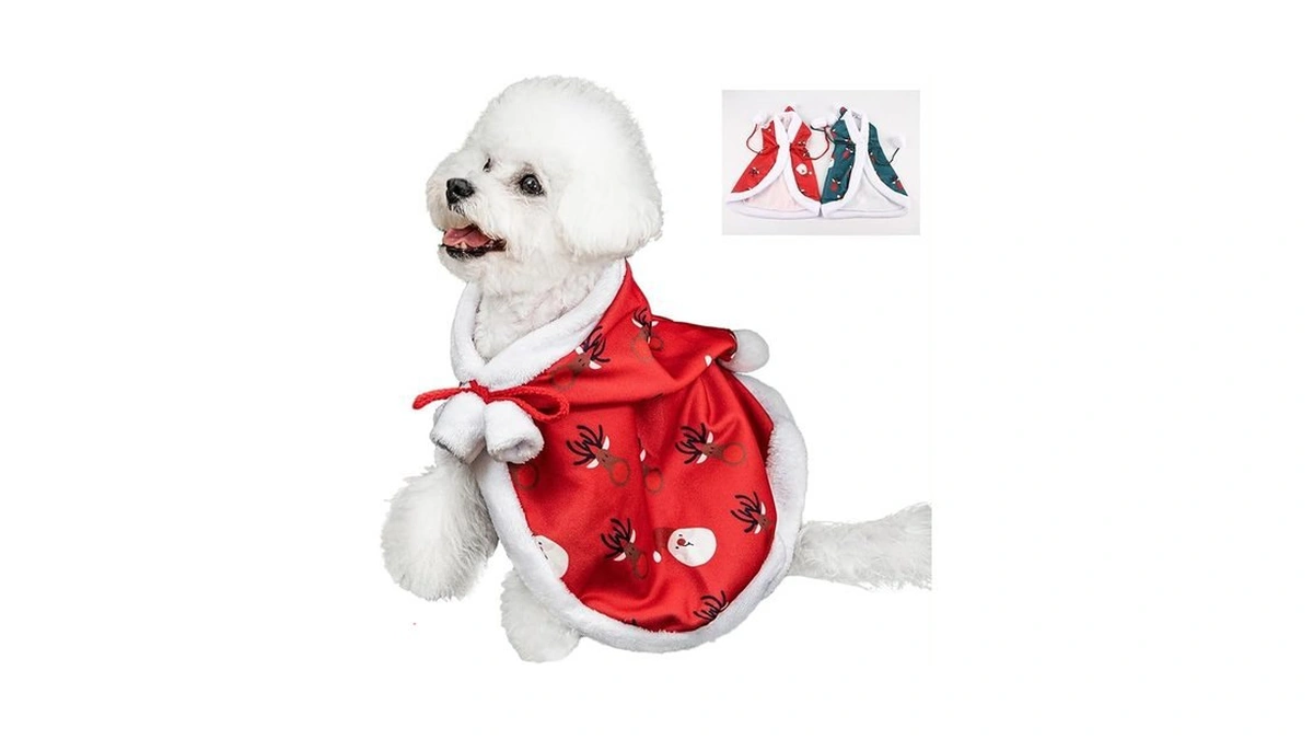 Amazon deal: Funny Christmas Pet Cape With Reindeer Print Red..