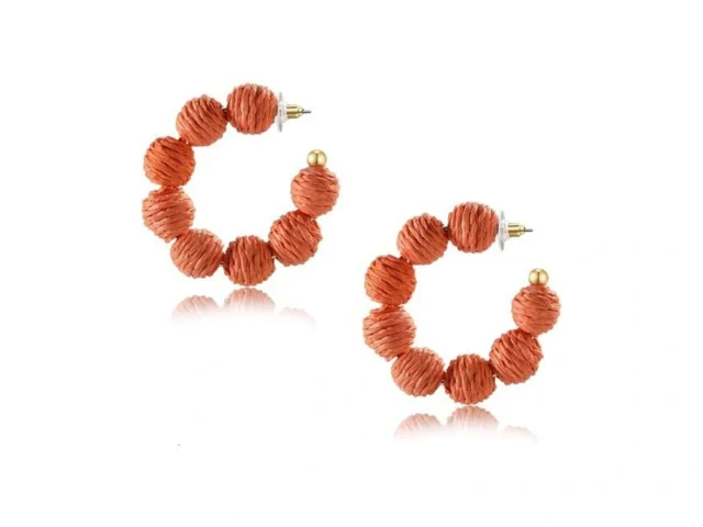 Rattan Earrings Summer Boho Raffia Ball Hoop Dangle…