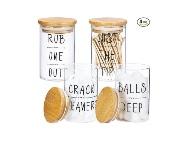 4 Pack Qtip Holder Glass Dispenser With Bamboo Lids… Code