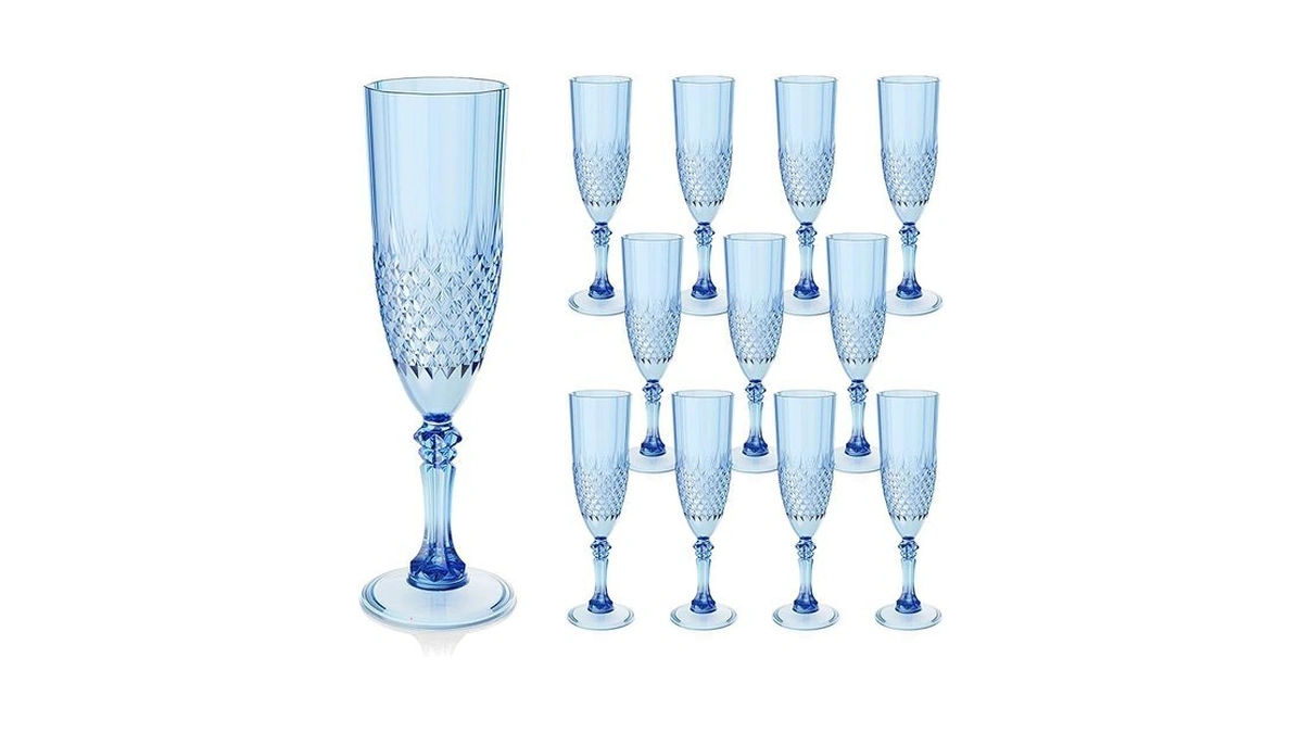Amazon code: Plastic Champagne Flutes 12pcs Blue Wine