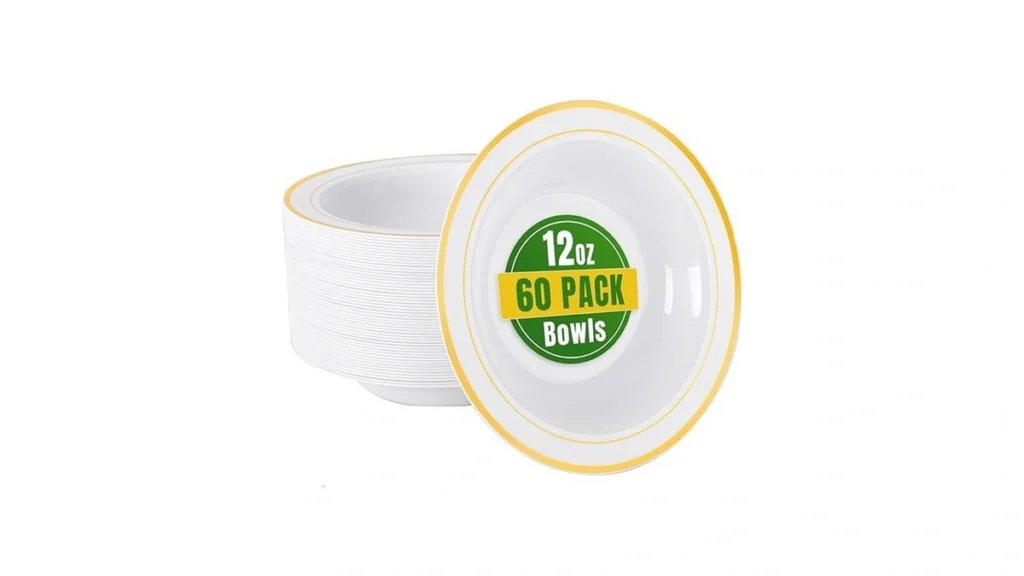 Amazon code: Bucla 60 Pack Plastic Bowls With Gold Ri