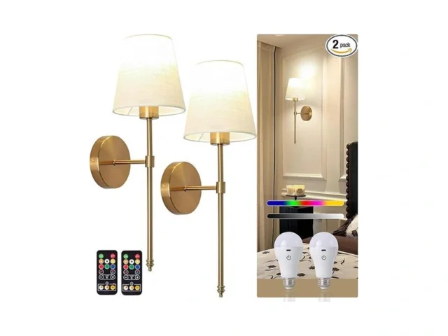 Rizzyluz Battery Operated Wall Sconce Set Of 2 Gold…