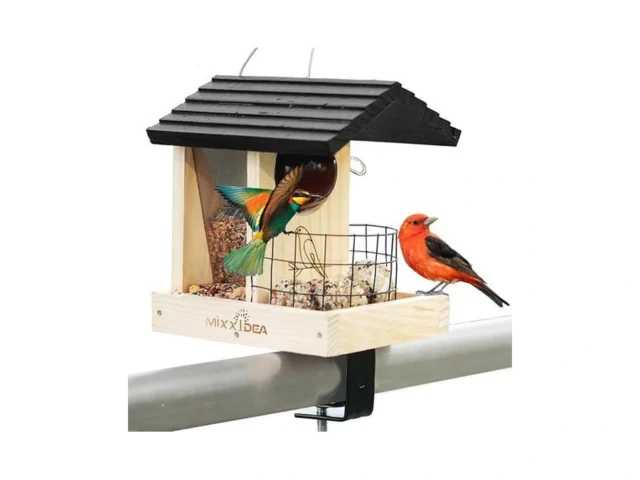 Mixxidea Wooden Deck Bird Feeder For Railing… Code