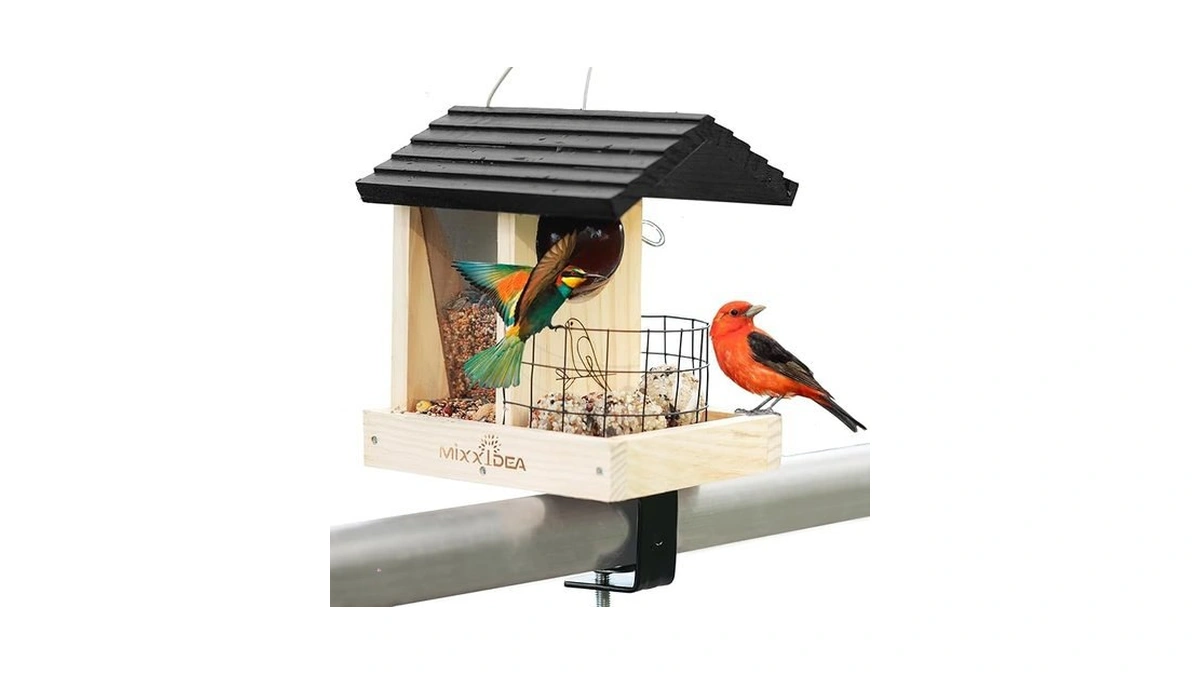Amazon code: Mixxidea Wooden Deck Bird Feeder For Rai
