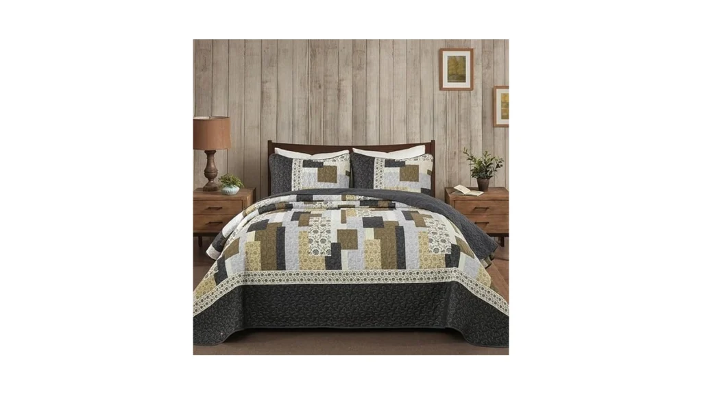 Amazon coupon: Yiran Grey Patchwork Quilt Set King Size