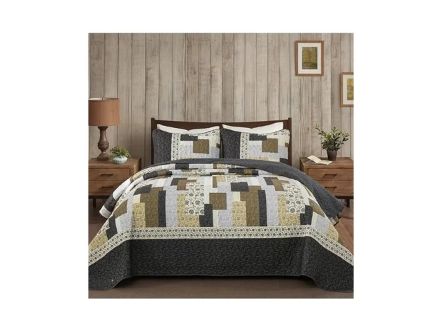 Yiran Grey Patchwork Quilt Set King Size… Coupon