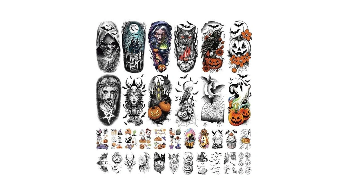 Amazon coupon: 77 Sheets Halloween Temporary Tattoos Fo