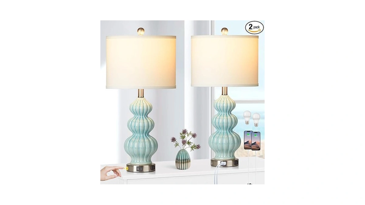 Amazon code: Rinweey Triple Gourd Ceramic Table Lamps