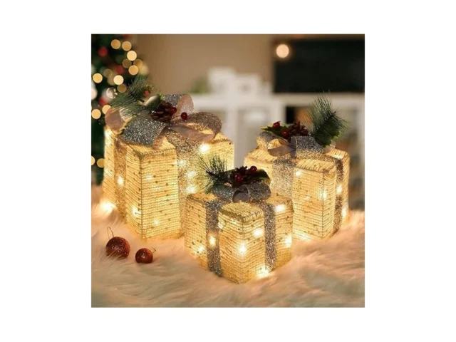 Set Of 3 Christmas Lighted Gift Boxes Pre-lit 60led…