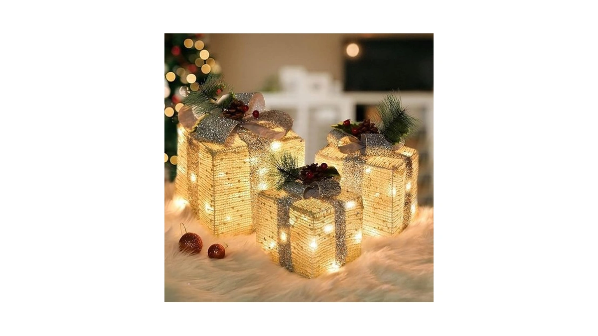 Amazon coupon: Set Of 3 Christmas Lighted Gift Boxes Pr