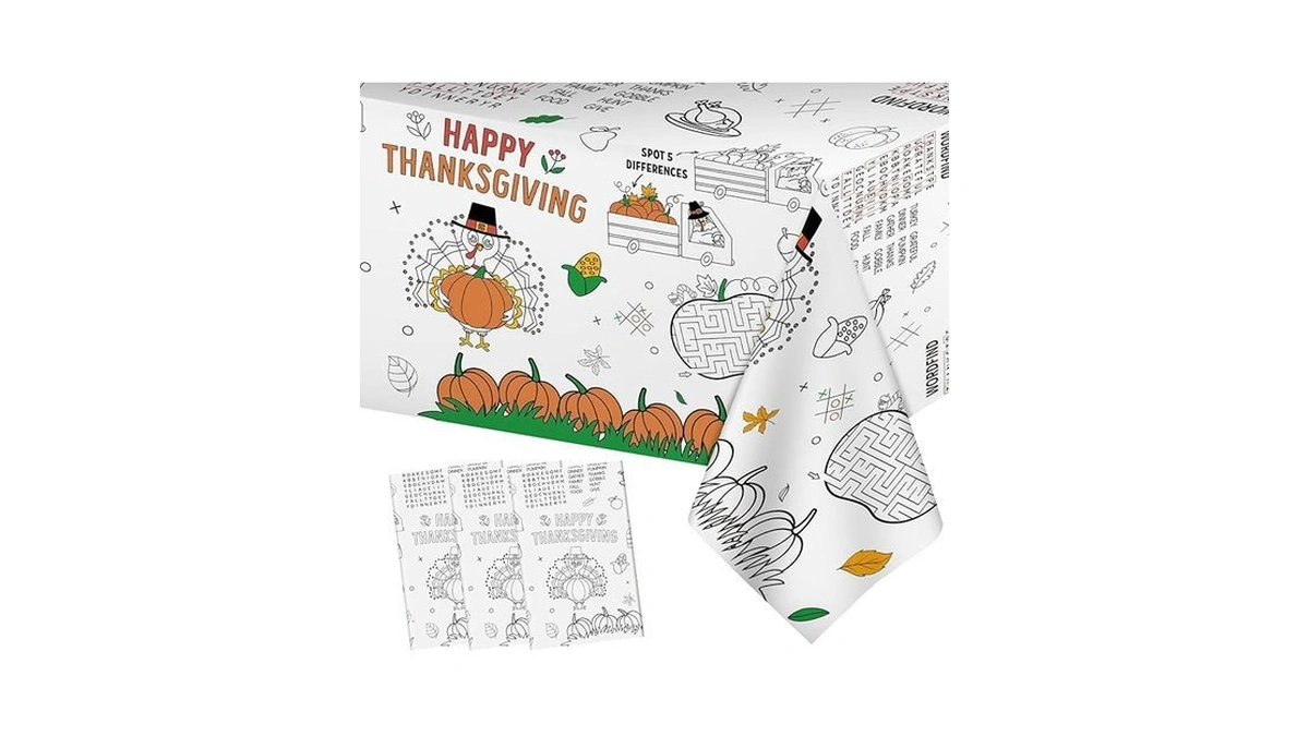 Amazon code: 3 Pack Thanksgiving Coloring Tablecloth
