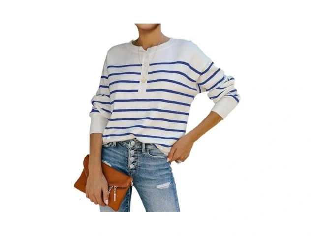 Womens Striped Henley Sweaters Soft Lightweight… Code