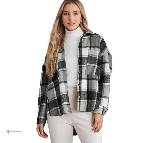 Reg Women Casual Plaid Shacket Long