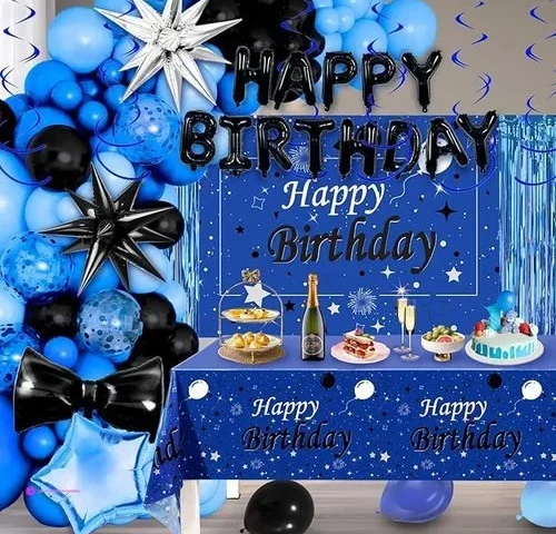 70pcs Blue Black And Silver Birthday