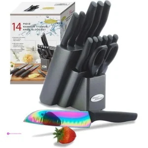 14-piece Rainbow Titanium Knife Block…
