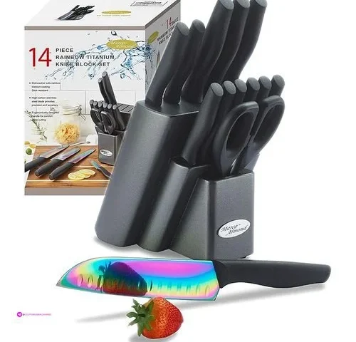 14-piece Rainbow Titanium Knife Block…