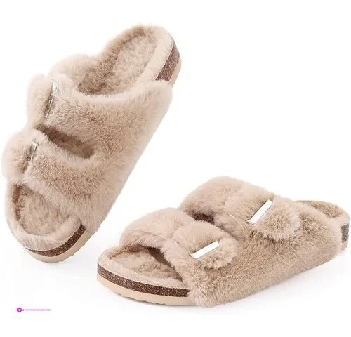 Fuzzy Slippers Women With Cork Footbe…