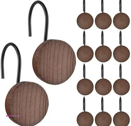 Black Shower Curtain Hooks 12pcs Round Log Decorative Shower Curtain