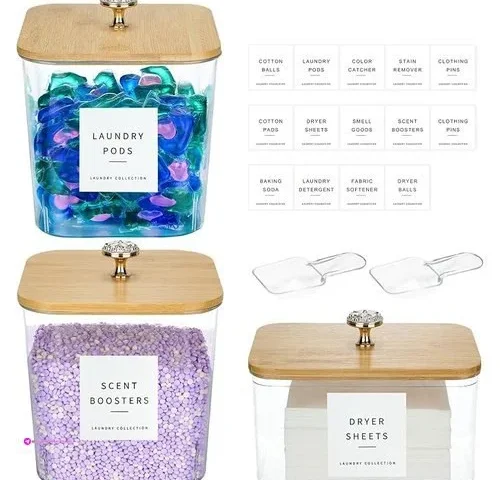 Polrai 3 Pack Laundry Room Organization Storage Containers Acrylic Laundry