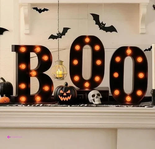 Halloween Decorations Indoor Boo Sign Led Marquee Light Up Letters