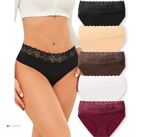 Rosycoral Cotton Underwear For Women Lace Trim Briefs Soft Low