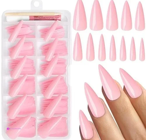 Bellelfin Stiletto Press On Nails Pink Stiletto Fake Nails Glossy