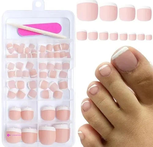 Addfavor White French Tip Press On Toenails Short Matte Nude