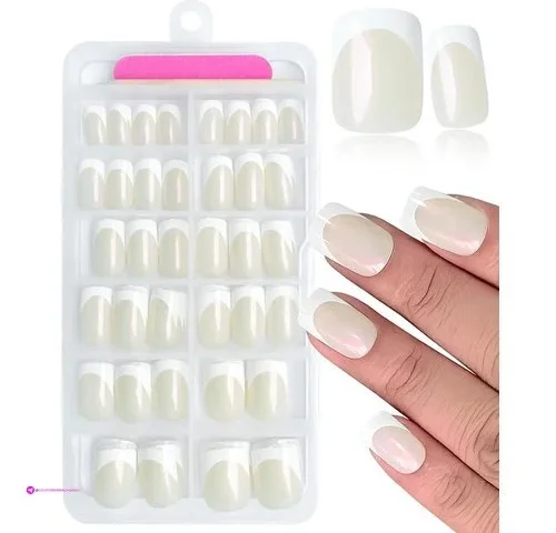 Addfavor French Tip Press On Nails Short Square Nail Tips