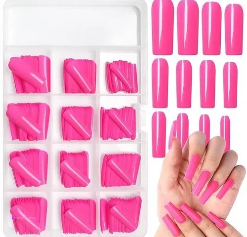 Addfavor 240pcs Square Press On Nails Long Hot Pink Fake