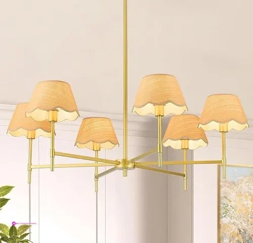 39 Adjustable Gold Rattan Chandeliers 6-light Boho Chandeliers For Dining