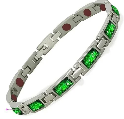 Addbili Sparkling Green Bracelet Durable Titanium With Rounded Beads A