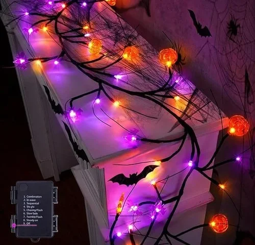6ft 54led Halloween Garland With Lights Orange And Purple Halloween