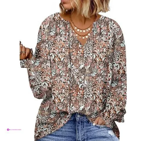 Eytino Womens Plus Size Tops V Neck Long Sleeve Drawstring