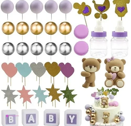 Scawim Bear Cake Topper Girls Birthday Cake Toppers Mini 3d