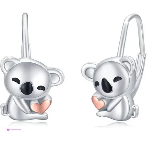 Tughra Koala Leverback Earrings For Women – 925 Sterling Silver