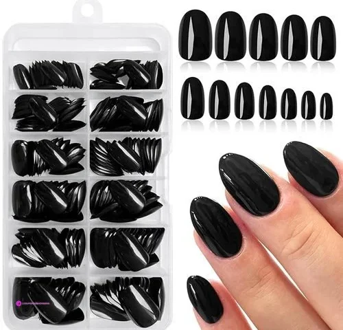 Bellelfin 240pcs Short Press On Nails Oval Glossy Black Nails